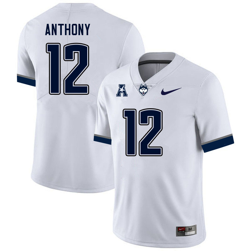 Men #12 Kaleb Anthony Uconn Huskies College Football Jerseys Sale-White - Click Image to Close